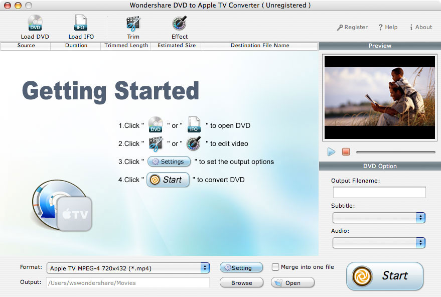 Wondershare DVD to Apple TV Converter for Mac 1.8.2.1 software screenshot
