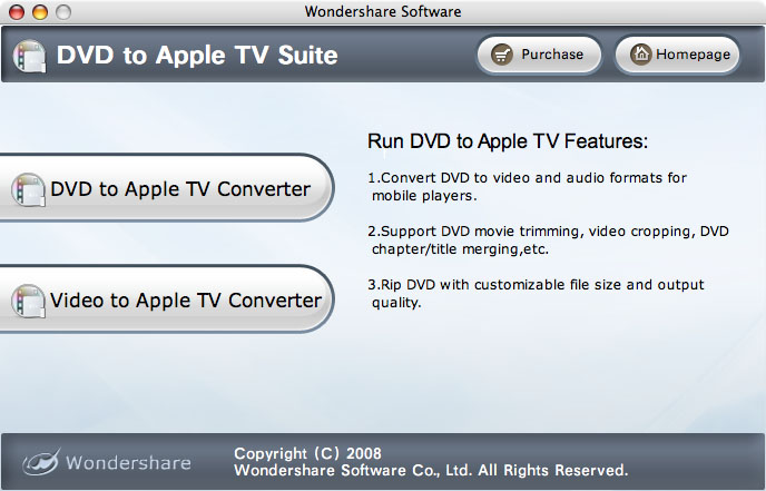 Wondershare DVD to Apple TV Suite for Mac 1.8.2.1 software screenshot