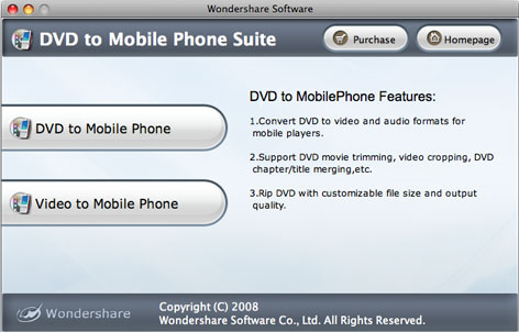 Wondershare DVD to Mobile Phone Suite for Mac 1.6.34.2 software screenshot