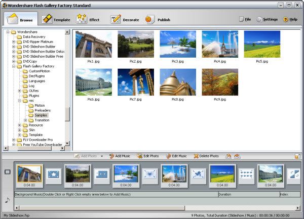 Wondershare Flash Gallery Factory Standard 5.2.1 software screenshot