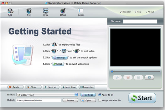Wondershare Video to Mobile Phone Converter for Mac 1.2.1.2 software screenshot