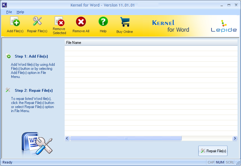 Word File Repair 11.01.01 software screenshot