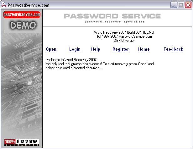 Word Recovery 2007 software screenshot