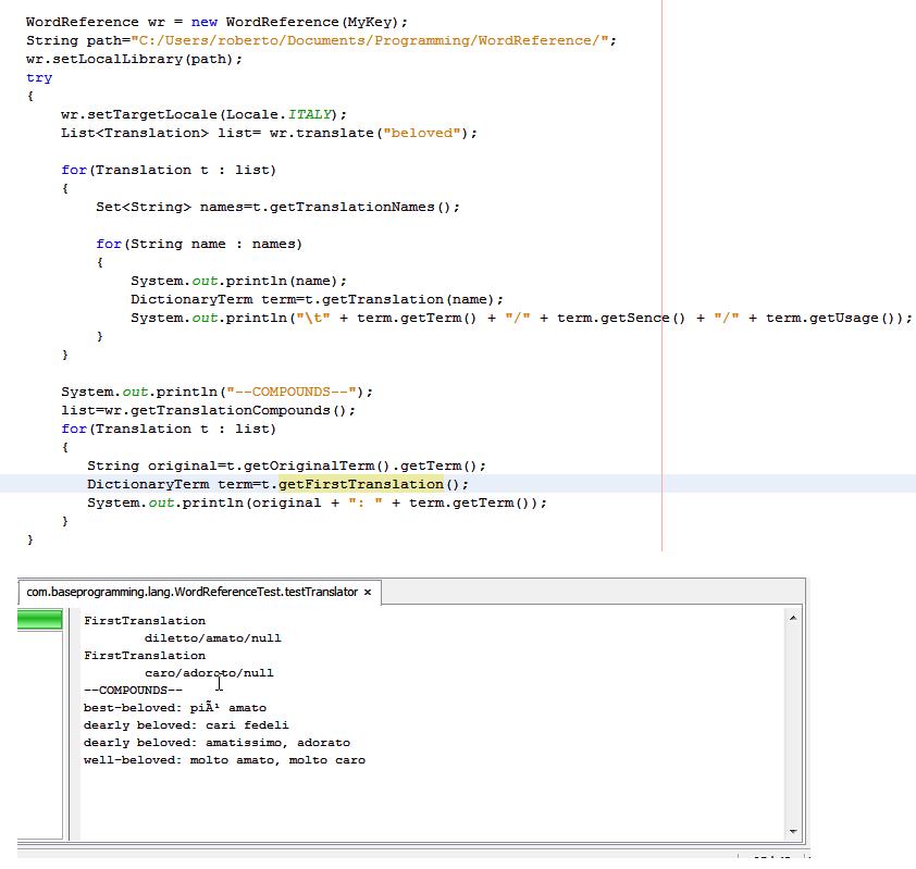 Word Reference Java API 0.0.22 Beta software screenshot