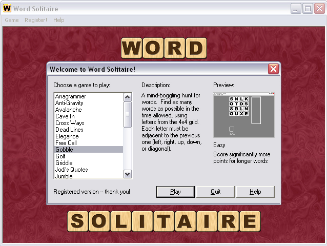 Word Solitaire 3.0 software screenshot