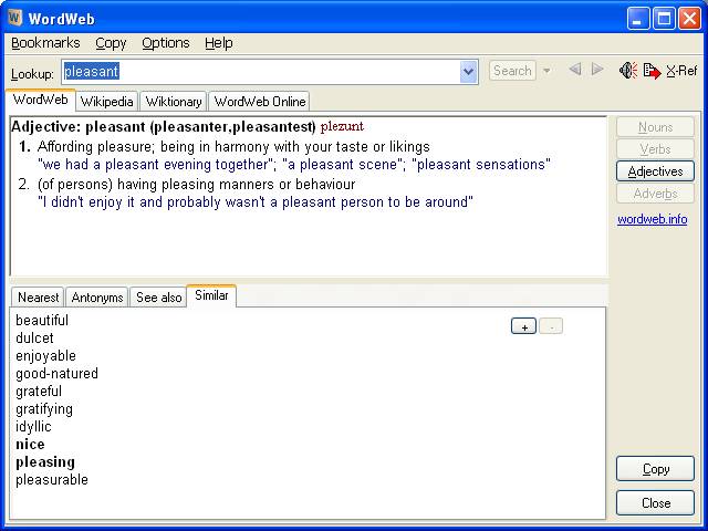 WordWeb 7.03 software screenshot