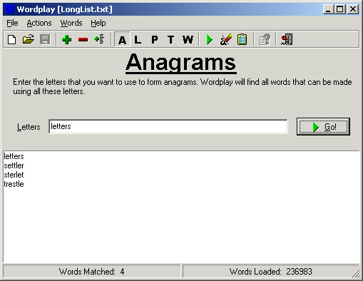 Wordplay 2.7 software screenshot