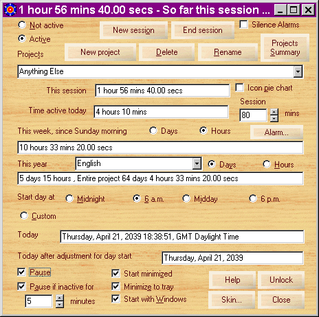 Work Log & Activity Timer 1.0 software screenshot