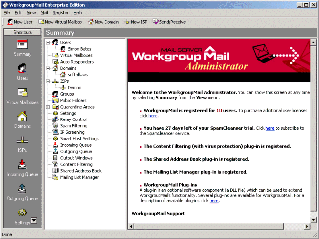 WorkgroupMail Mail Server 7.6.3 software screenshot
