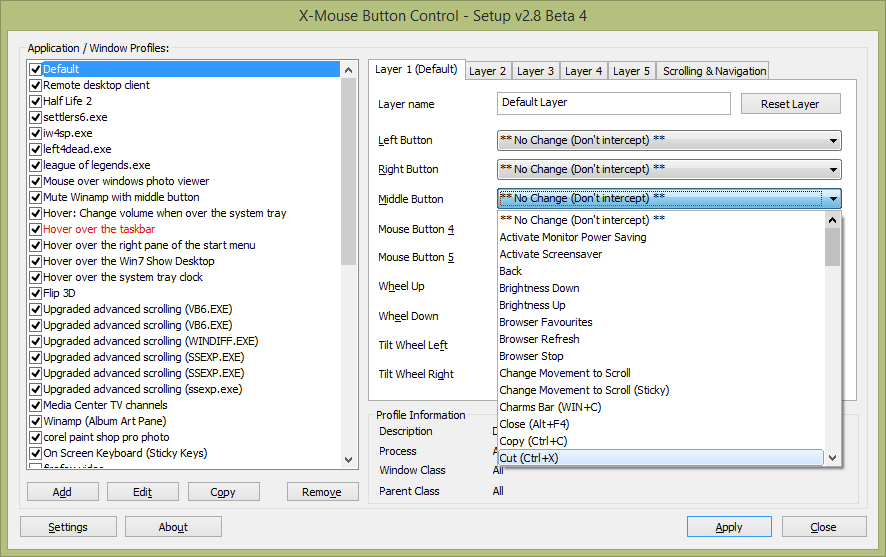 X-Mouse Button Control 2.15 software screenshot