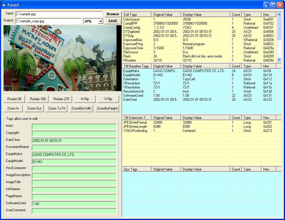 X360 Exif & Tiff Tag Viewer ActiveX OCX 2.16 software screenshot