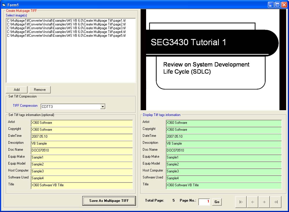 X360 Multi-page Tiff Converter OCX 2.26 software screenshot