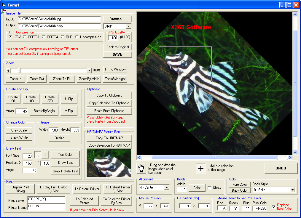 X360 Tiff Image & Fax Viewer ActiveX 5.03 software screenshot