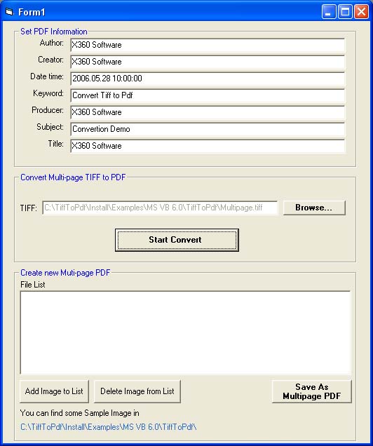 X360 Tiff to Pdf Image ActiveX Control 2.83 software screenshot