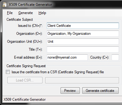 X509 Certificate Generator 3.5 software screenshot