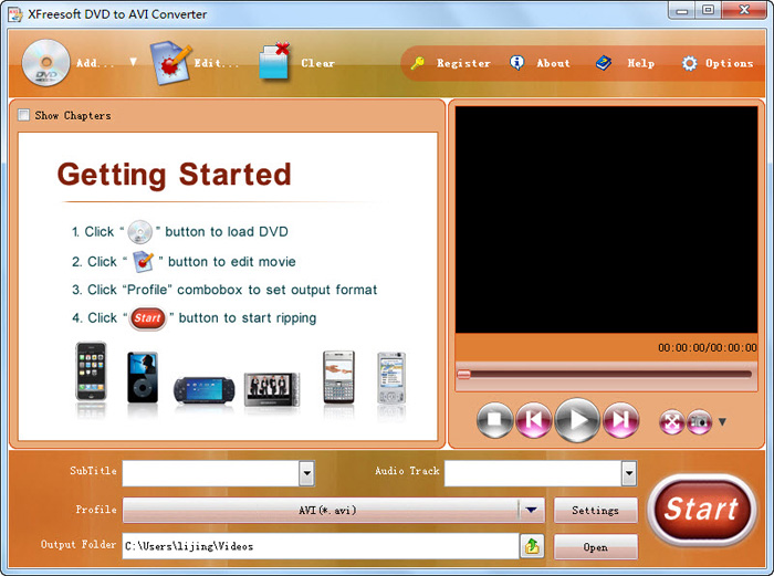 XFreesoft DVD to AVI Converter 2.2.1.5 software screenshot
