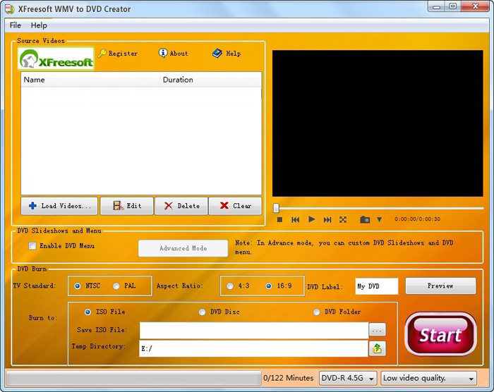 XFreesoft WMV to DVD Creator 2.3.0.0 software screenshot