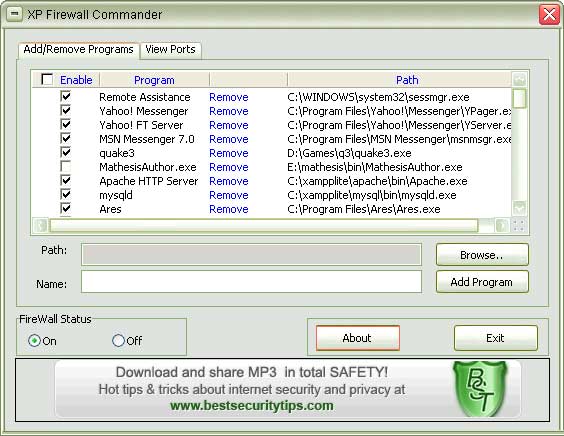 XP Firewall Commander 4.1.6 software screenshot