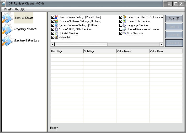 XP Registry Cleaner 3.92 software screenshot