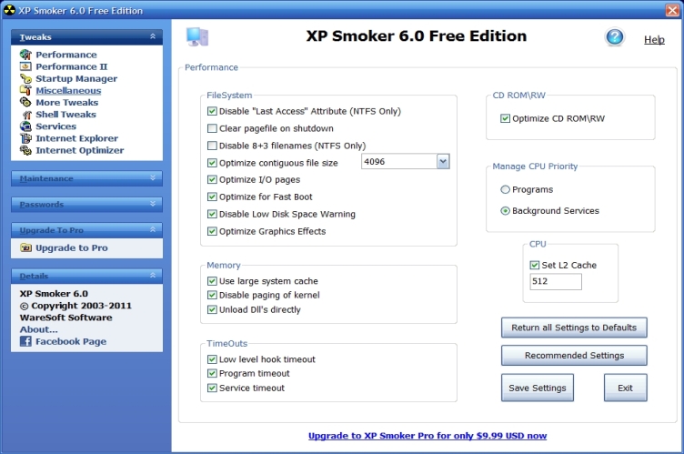 XP Smoker Free Edition 6.0 software screenshot