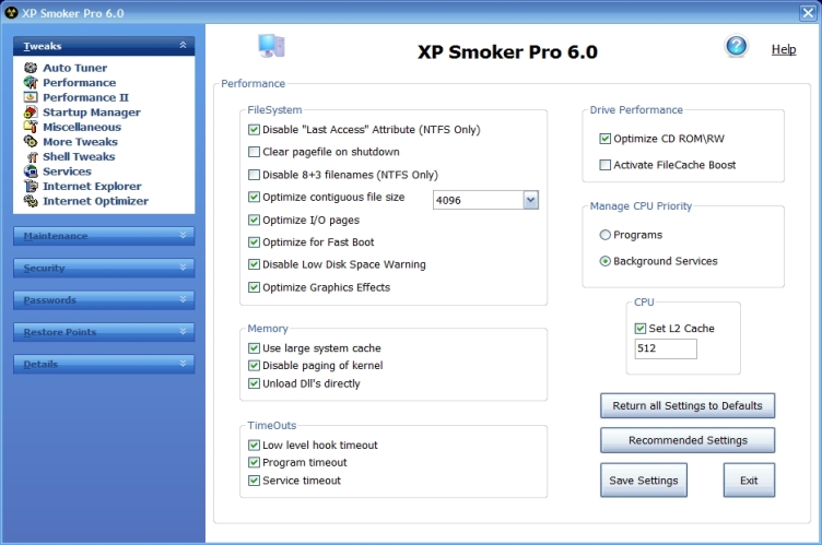 XP Smoker Pro 6.0 software screenshot