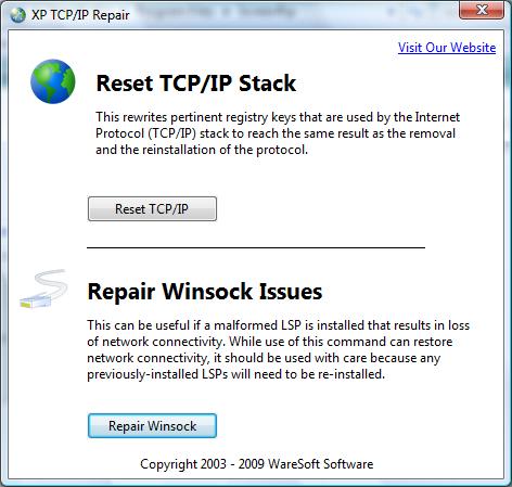 XP TCP/IP Repair 2.1 software screenshot