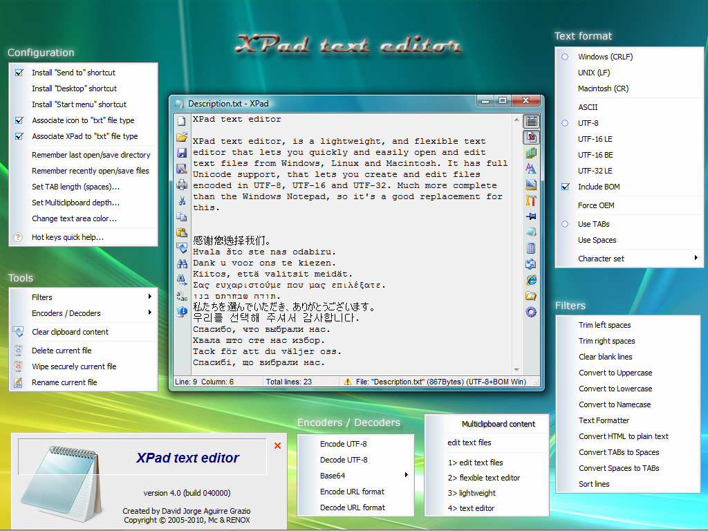 XPad text editor 4.7.047001 software screenshot