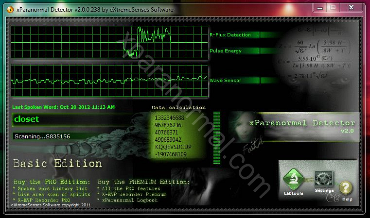XParanormal Detector 2.0.0.307 software screenshot