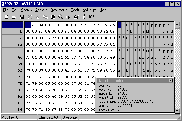 XVI32 2.55 software screenshot