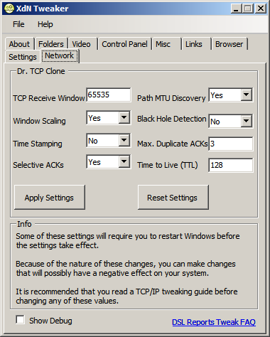 XdN Tweaker 0.9.3.0 software screenshot