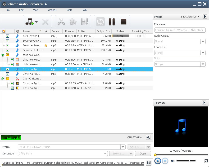 Xilisoft Audio Converter 6.3.0.0805 software screenshot