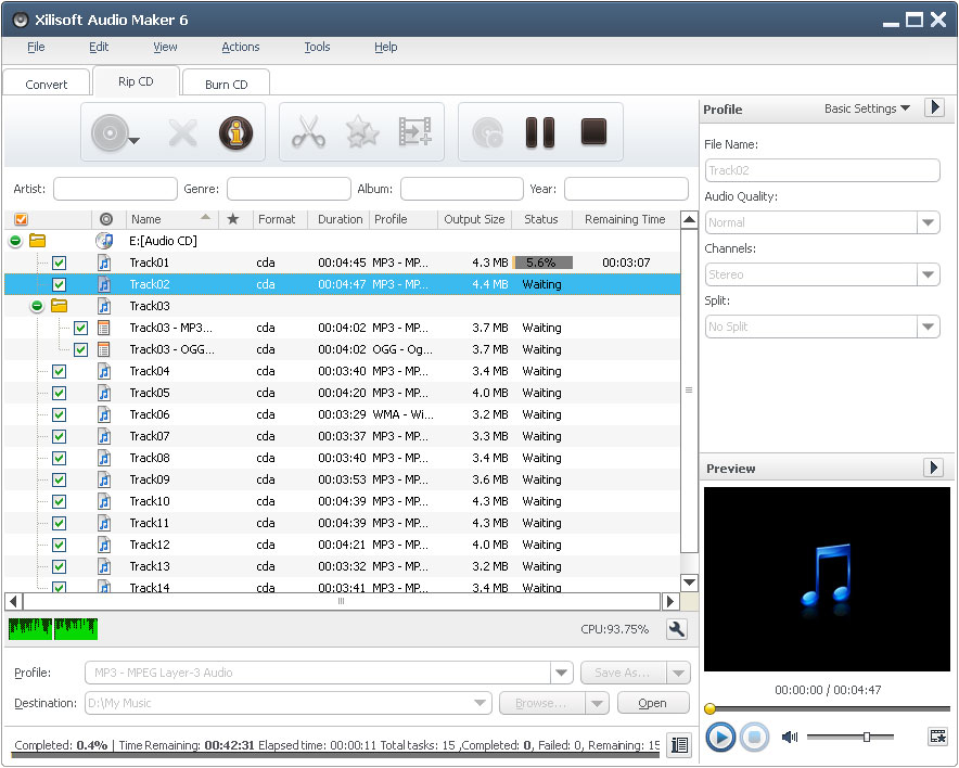 Xilisoft Audio Maker 6.2.0.0331 software screenshot