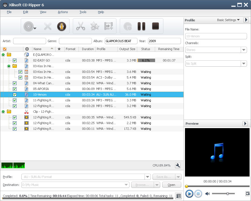 Xilisoft CD Ripper 6.3.0.0805 software screenshot