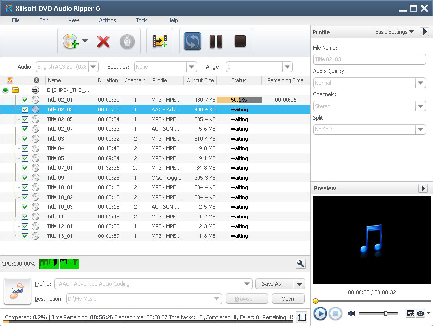 Xilisoft DVD Audio Ripper 6.6.0.0623 software screenshot