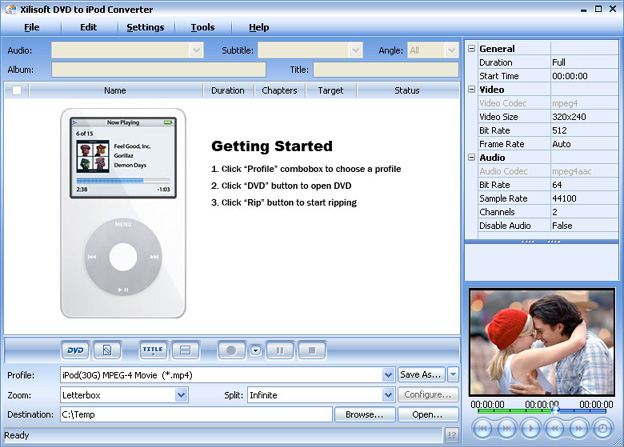 Xilisoft DVD to iPod Converter re 4.2 software screenshot