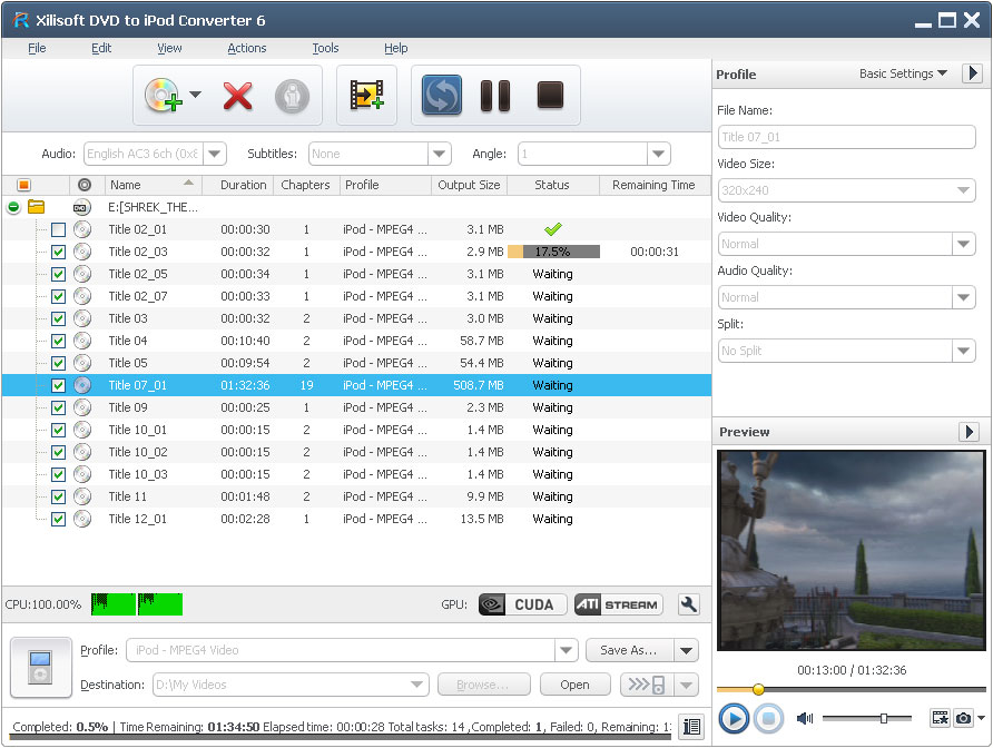 Xilisoft DVD to iPod Converter 6.6.0.0623 software screenshot