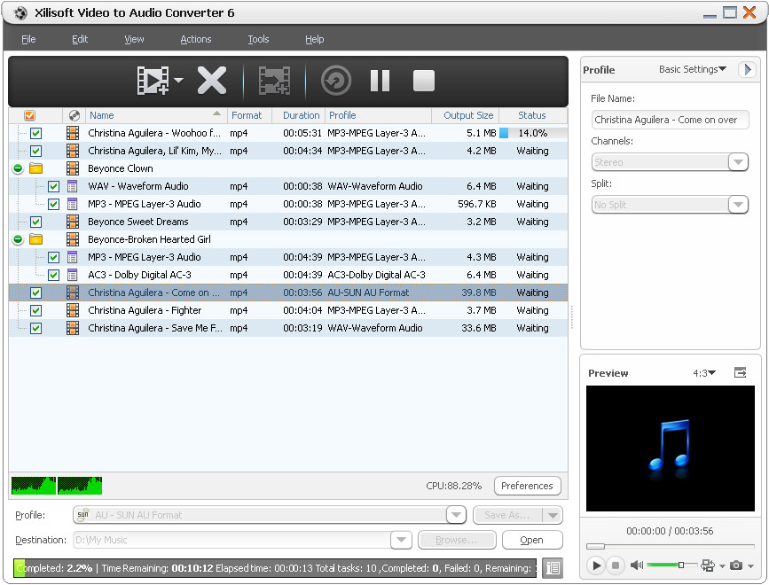 Xilisoft Video to Audio Converter 6.6.0.0623 software screenshot