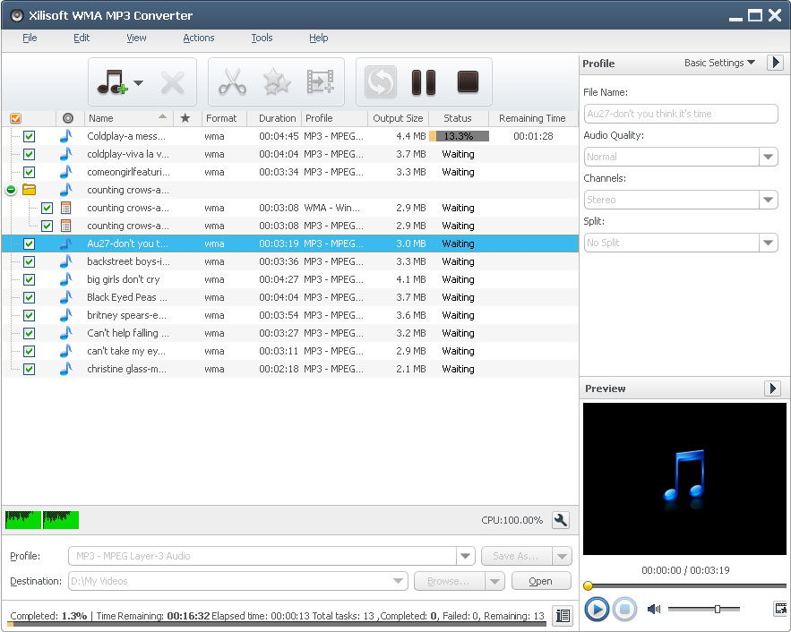 Xilisoft WMA MP3 Converter 6.3.0.0805 software screenshot