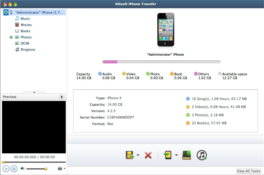 Xilisoft iPhone Transfer for Mac 4.0.3.0311 software screenshot