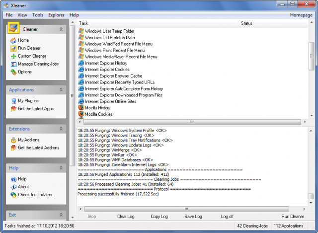 Xleaner 4.25.1306 software screenshot