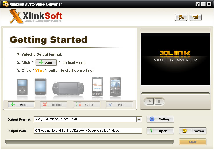Xlinksoft AVI to Video Converter 2011.07.18 software screenshot