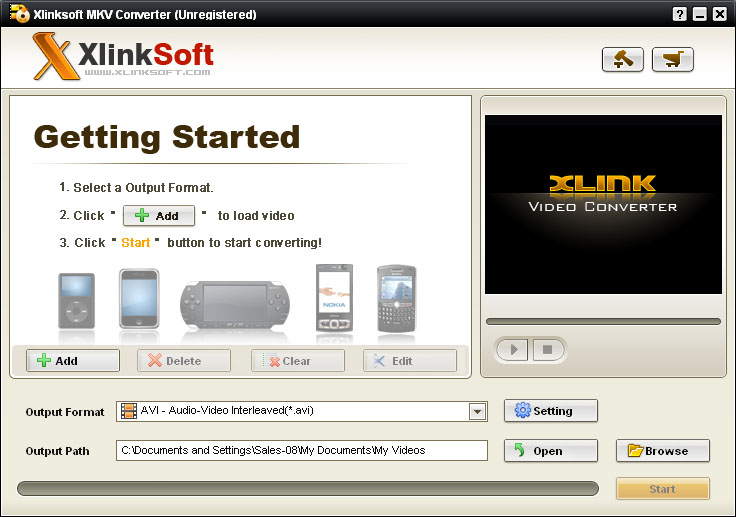 Xlinksoft MKV Converter 2011.10.10 software screenshot