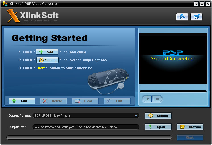 Xlinksoft PSP Video Converter 2009.12.02 software screenshot