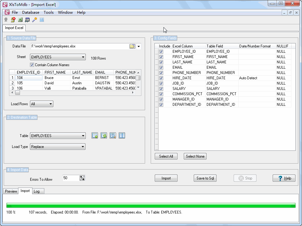 XlsToMdb 3.5.1.170629 software screenshot