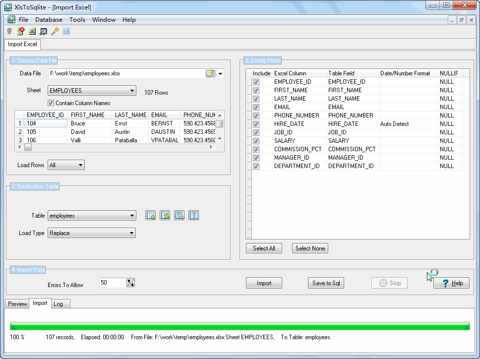 XlsToSqlite 2.0.1.170418 software screenshot