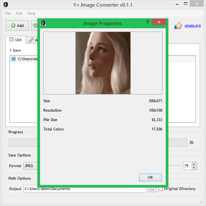 Y+ Image Converter 0.1.3 software screenshot