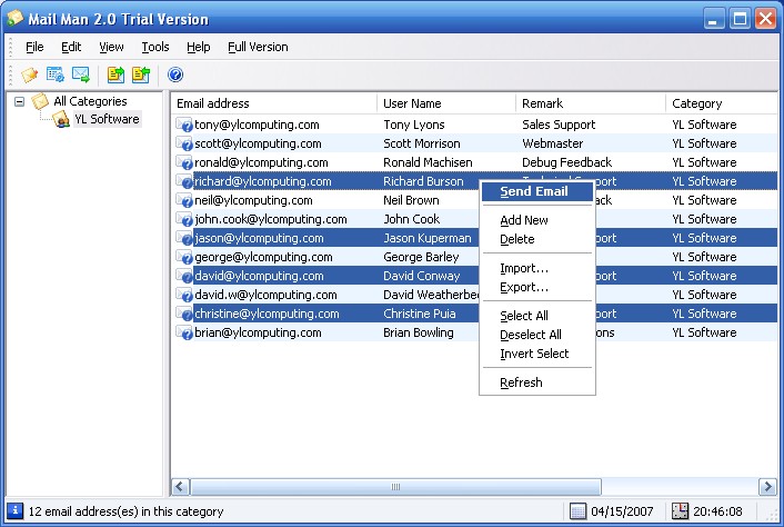 YL Mail Man 2.57 software screenshot
