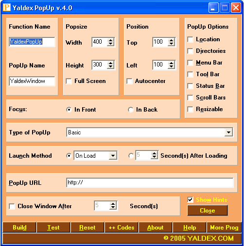 Yaldex PopUp 4.0 4.0 software screenshot