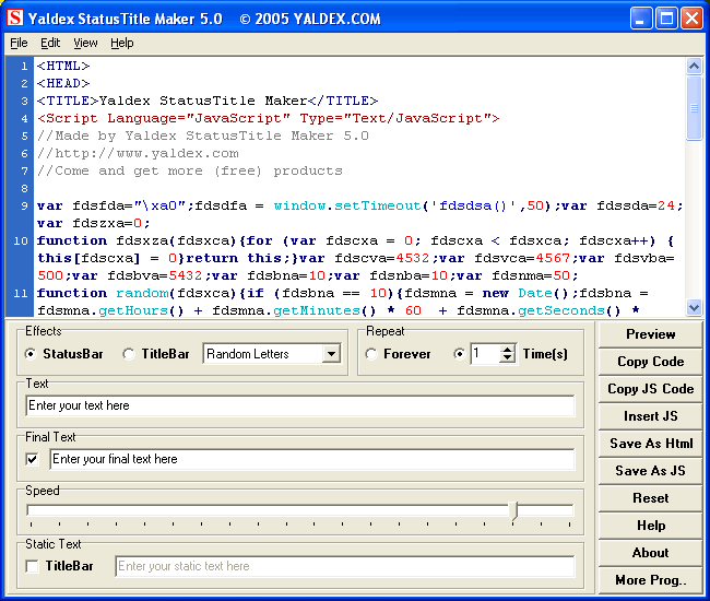 Yaldex StatusTitle Maker 5.4 5.4 software screenshot