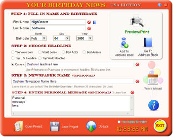 Your Birthday News 5.92 software screenshot